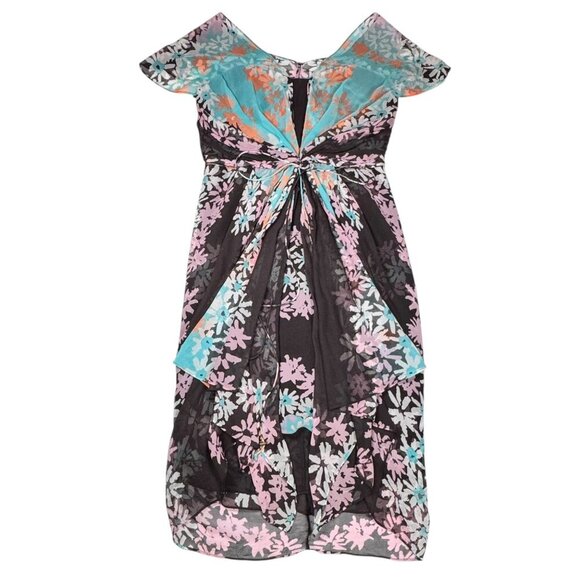 Diane von Furstenberg Floral Silk Dress Sz.6 Blue Brown Sort Sleeve Fairy Party - Picture 13 of 14